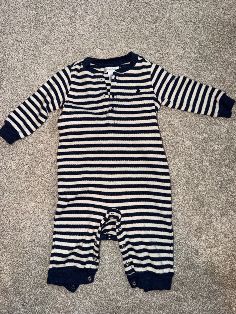 Polo Ralph Lauren Navy & White Striped Footie One-Piece 6M